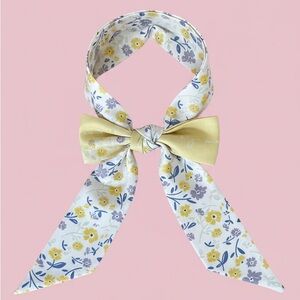 🎀Yellow & Blue Flower Pattern Chic Twilly | Versatile Hair, Neck, or Bag Scarf